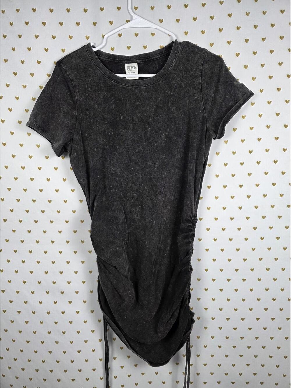Victorias Secret PINK Black Ruched Side Adjustible Dress Tee shirt LARGE